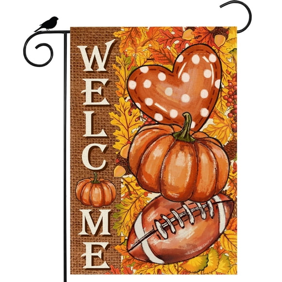 Bandera de jardín ZAEW 30 × 46 cm Calabaza y fútbol – Decoración otoñal