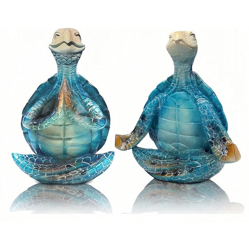 Xusx111 - 2-pack Yoga Sea Turtle Figurines - Resina Meditation Desk Statue Decor Con Base Antideslizante Zen Ocean Theme Table Shelf Sculptures Beach Bathroom Office Decoration Regalos Para Amantes De