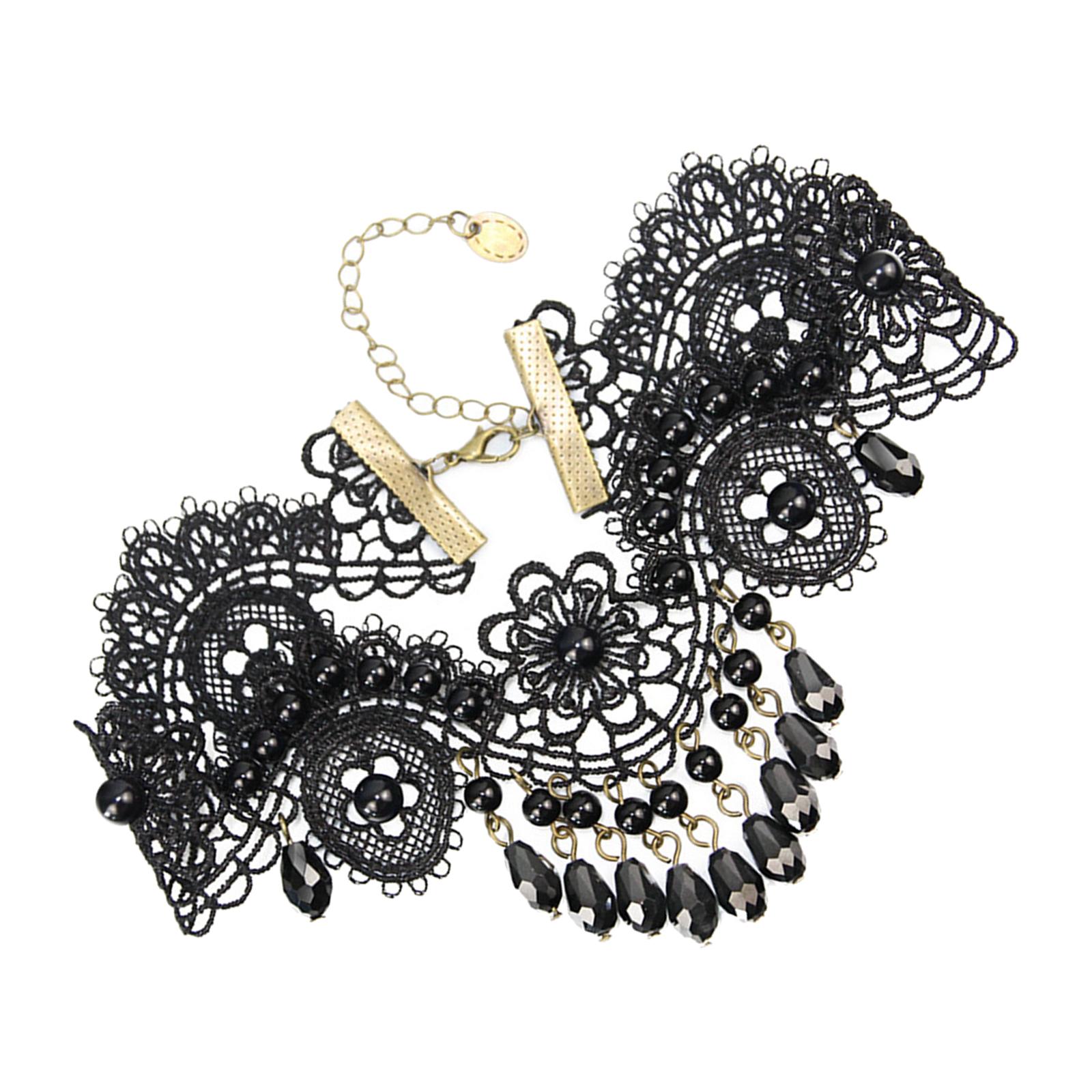 Magideal - Gargantilla De Encaje Negro Retro, Perla Victoriana Elegante Colgante Vintage Joyería De Para Disfraces De Halloween Boda Mujeres Niñas