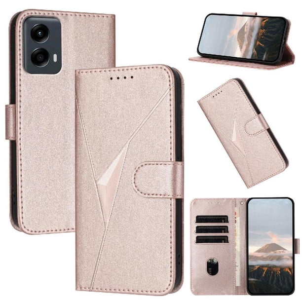 Funda Cartera Fibra de Carbono para Motorola MOTO G 5G 2024 con Soporte y Cierre Magnético Rosa