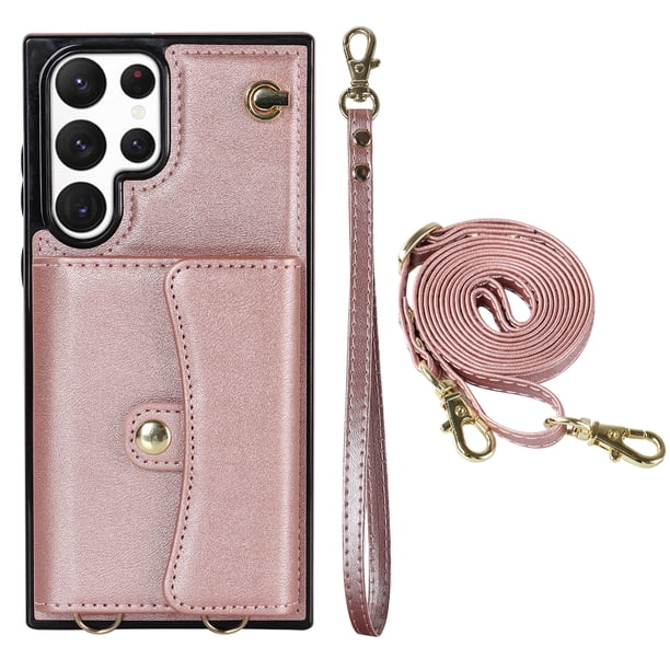 Crossbody PU Leather Phone Case For Samsung Galaxy S23 S22 Plus Note 20 Ultra Wallet Card Slots Magnetic Lanyard Cover