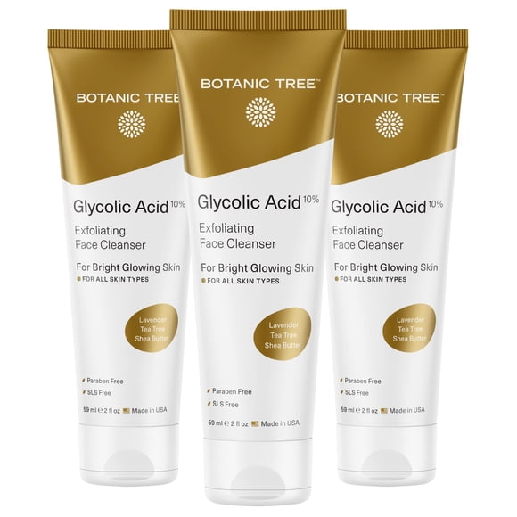 Limpiador exfoliante facial con ácido glicólico de árbol botánico, 30 ml x 3