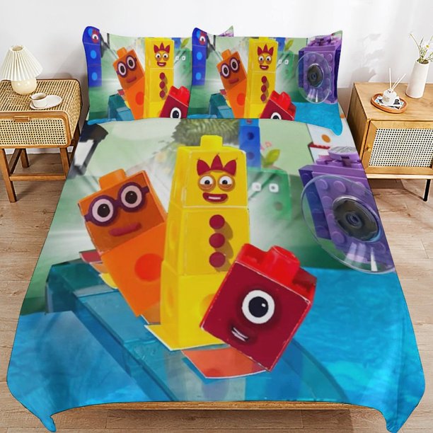 Number Block Bedding Set Duvet Cover Comfortable and Lightweight Cartoon Bedding 3 Piece Bed Set