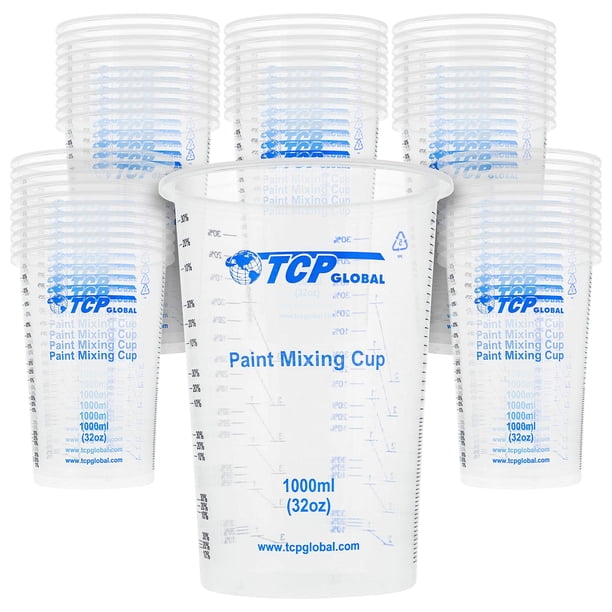Vasos para mezclar desechables, flexibles, transparentes, de plástico graduado, 1000 ml