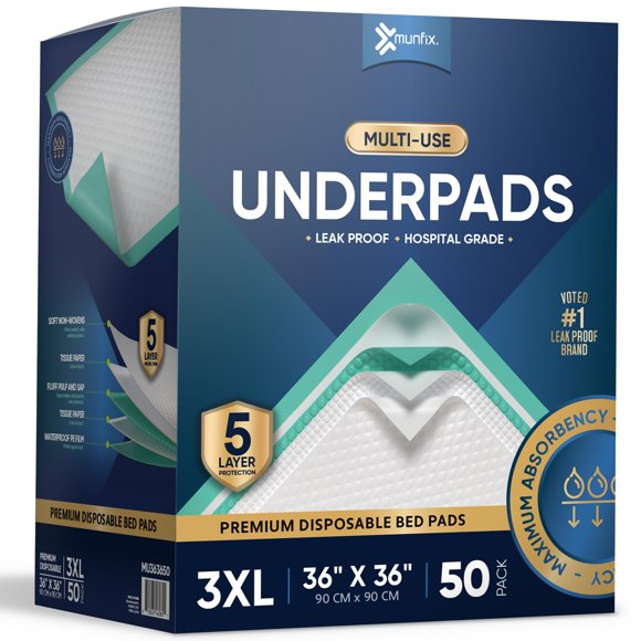 Almohadillas desechables Munfix, 36 x 36 pulgadas, superabsorbentes, 50 unidades
