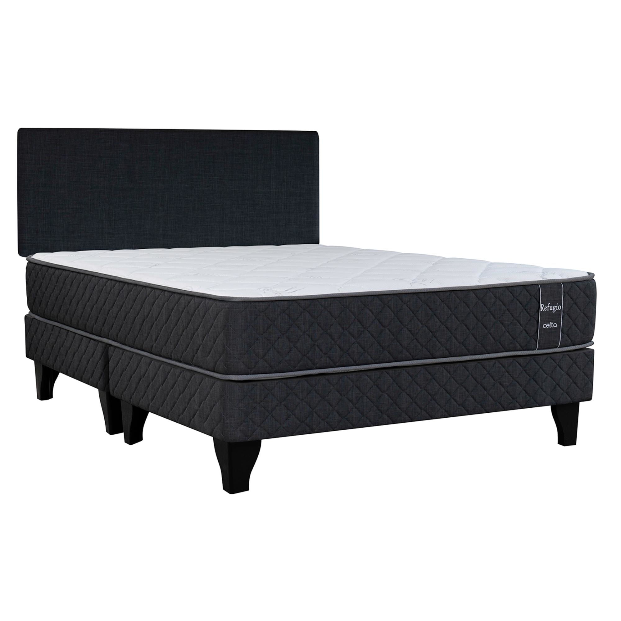 Celta - Cama Europea Pocket Plus Refugio 2 Plaza Base Dividida + Respaldo Tela