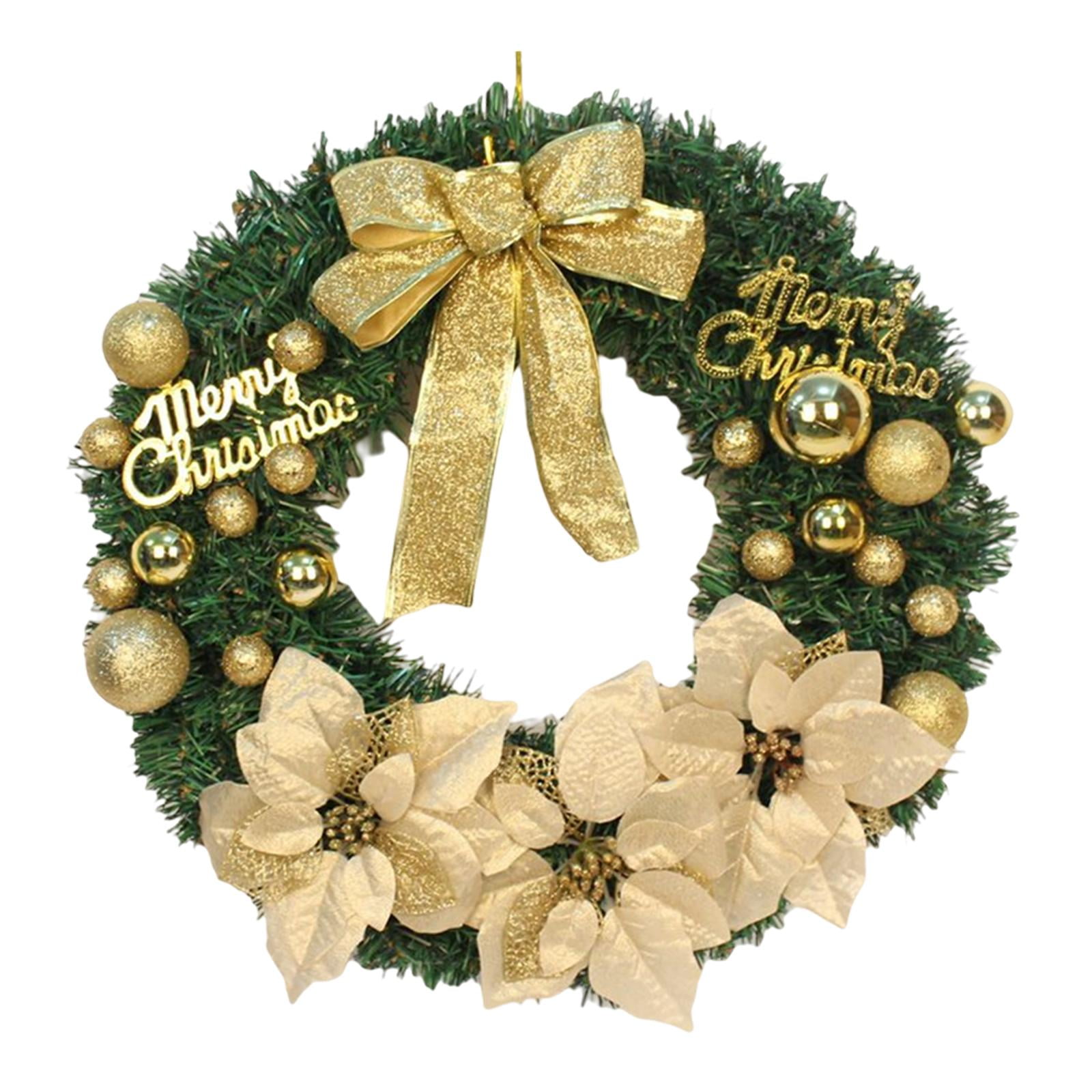 Magideal - Corona De Navidad De 40 Cm Con Bolas, Adornos De Lazo, Corona De Flores, Corona De Navidad Para Año Nuevo, Pared, Centro Comercial, Puerta, Decoración Dorado