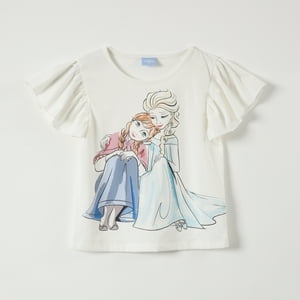 Polera Manga Corta Niña Elsa Y Anna Frozen Blanco Disney