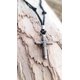 thumbnail image 4 of Collar BlueRica 46‑91 cm con colgante de cruz y cordón negro, 4 of 6
