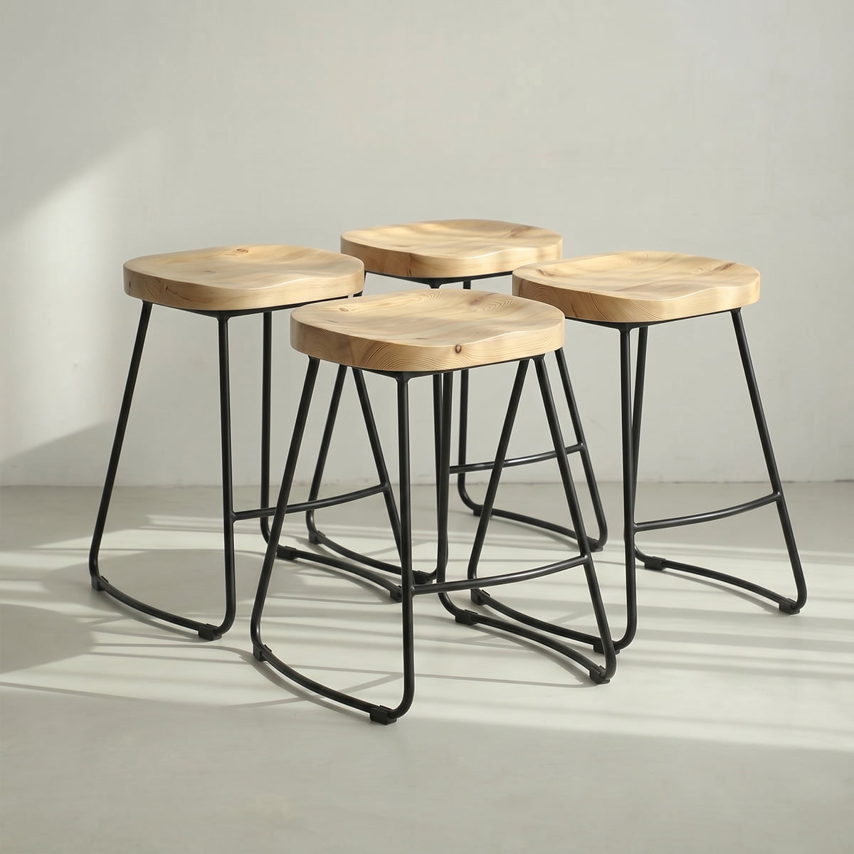 Venhoouse - Pack 4 Sillas Piso Bar Taburete Nara Madera Exterior O Cocina Negras