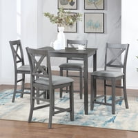 M&Ms - 5 Piece Dining Table Set, Wooden Dining Square Table Set For 4, Counter Height Kitchen Table Set With Square Table And 4 Upholstered Chairs For Small Space, Gray