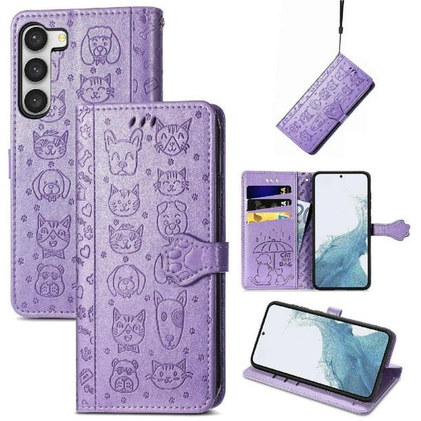 Funda Cartera FOXDOCK para Samsung Galaxy S23 Plus , Flip PU con Relieve de Gatos y Perros, Tarjetero y Soporte