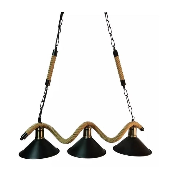 Lámpara Colgante Soga Rustica Vintage 3 Focos Ajustable