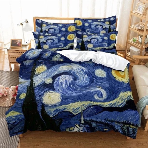 Oil Painting Van Gogh Star Sky Bedding Set Boys Girls Duvet Cover Pillowcase Bed Adult Home Textileextile