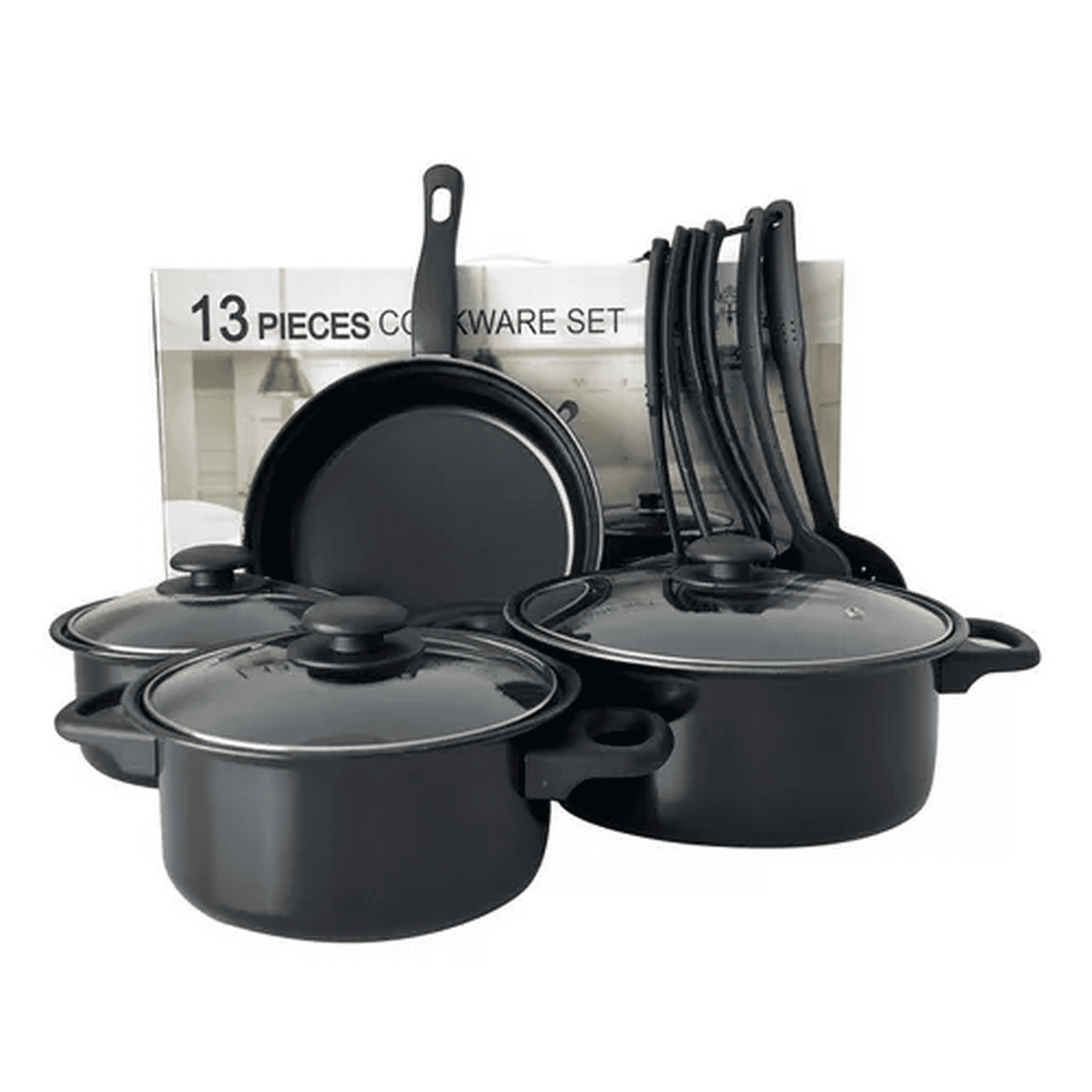 Genérico - Set De Batería De 13 Piezas, Antiadherente, Royal Mark, Ollas Y Sartén, Color Negro