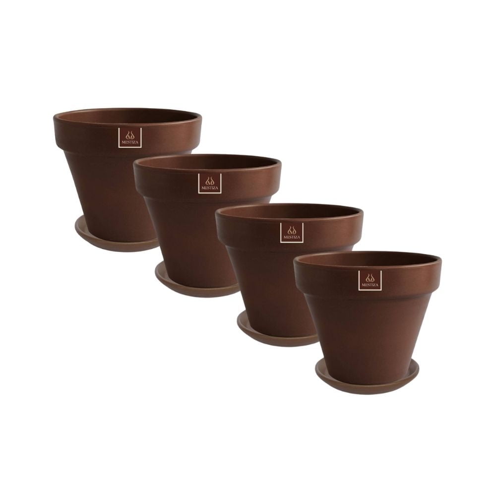 Mestiza - Set De 4 Maceta Kony 15cm Morena Natural Y Sus Platos
