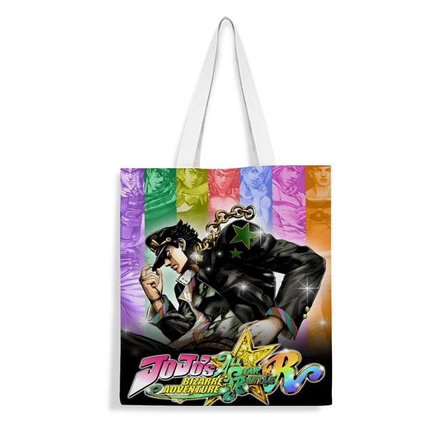 JoJo's Bizarre Adventure Bolso de tela con estampado de lienzo para mujer, bolsa de compras reutilizable y estética, con cremallera interior, regalo para mujer,38*45cm.