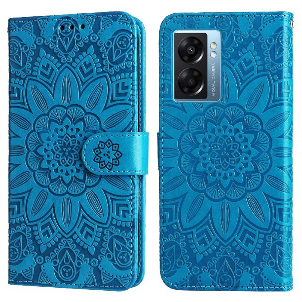 Funda tipo cartera FOXDOCK para Realme Narzo 50 5G , diseño girasol en relieve, cuero PU, cierre magnético, soporte y tarjetero
