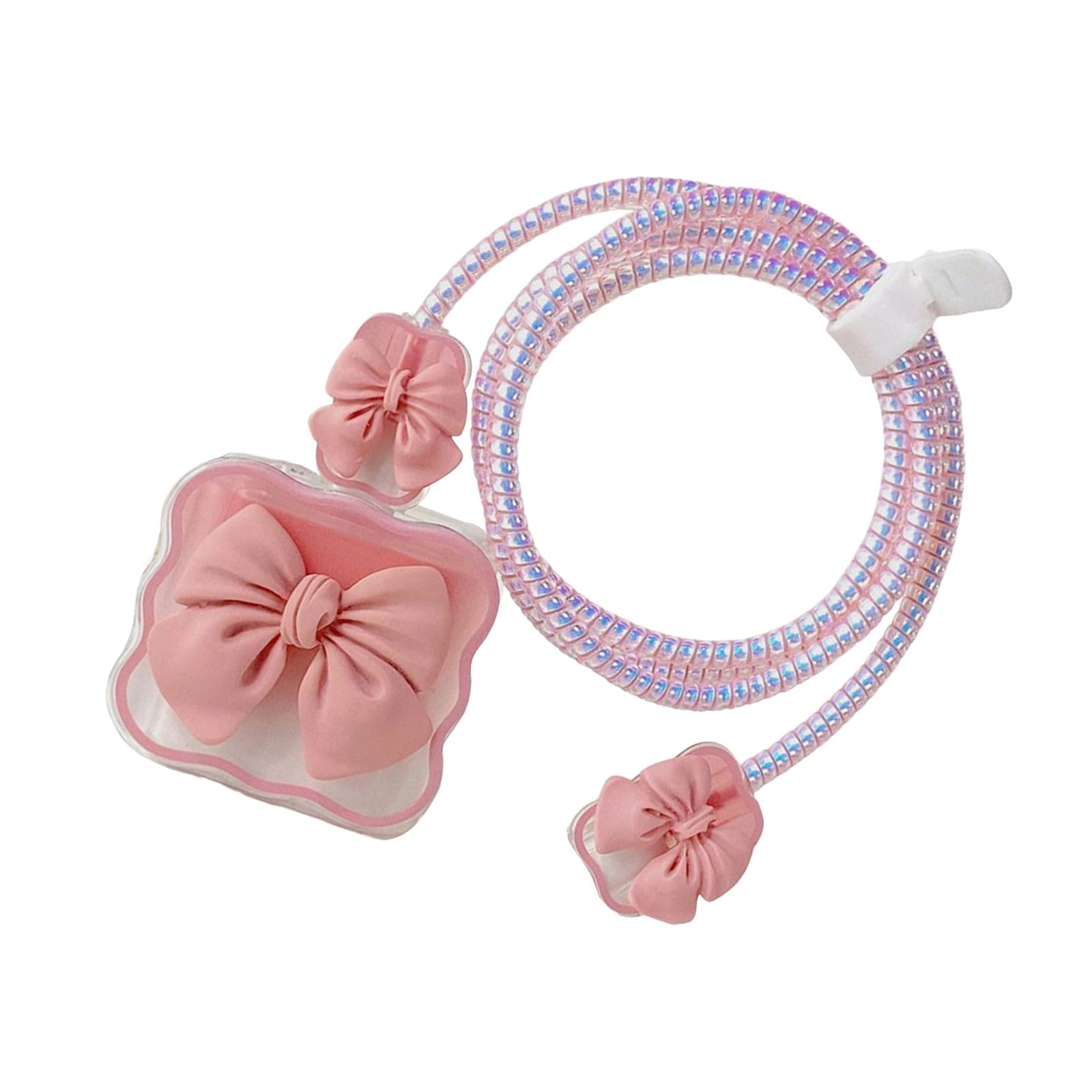 Magideal - Estuche Protector 3d, Cabezal De Cargador Línea De Datos Accesorios De Cable De Datos Protector De Cargador Rápido De Dibujos Animados Para Teléfono , Lazo Nudo Rosa