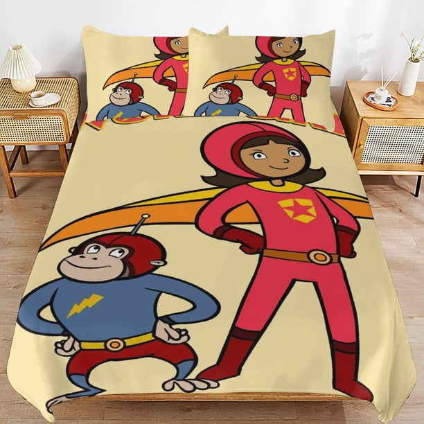 WordGirl Cartoon Bedding Sets Ultra Soft Skin-Friendly Duvet Cover 3 Piece, Cute Comforter Cover Bed Set for Boys Girls Kids