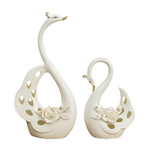Genérico - 2 Estatuas De Cisne Blanco, Escultura De Ganso De Porcelana Para Escritorio De Patio, Interior Y Exterior