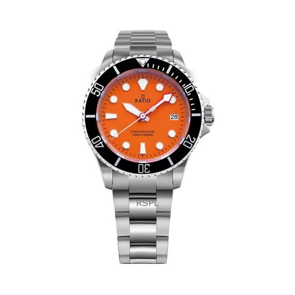 Reloj Ratio para Hombre FreeDiver Zafiro Acero Inoxidable Esfera Naranja Cuarzo RTF035 200M