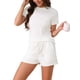 thumbnail image 4 of INSPIRE CHIC Conjunto de Pijama de Punto Acanalado para Mujer, Camiseta de Manga Corta con Cuello Redondo y Pantalones Cortos con Cintura Elástica y Bolsillos M Blanco, 4 of 6