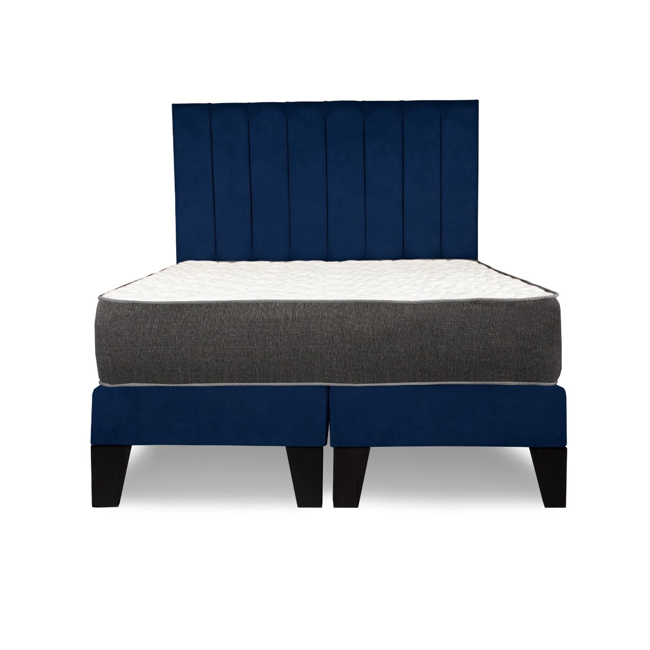 M Sole - Cama King Size Completa Base Americana + Colchón De Resortes + Respaldo Barras Azul