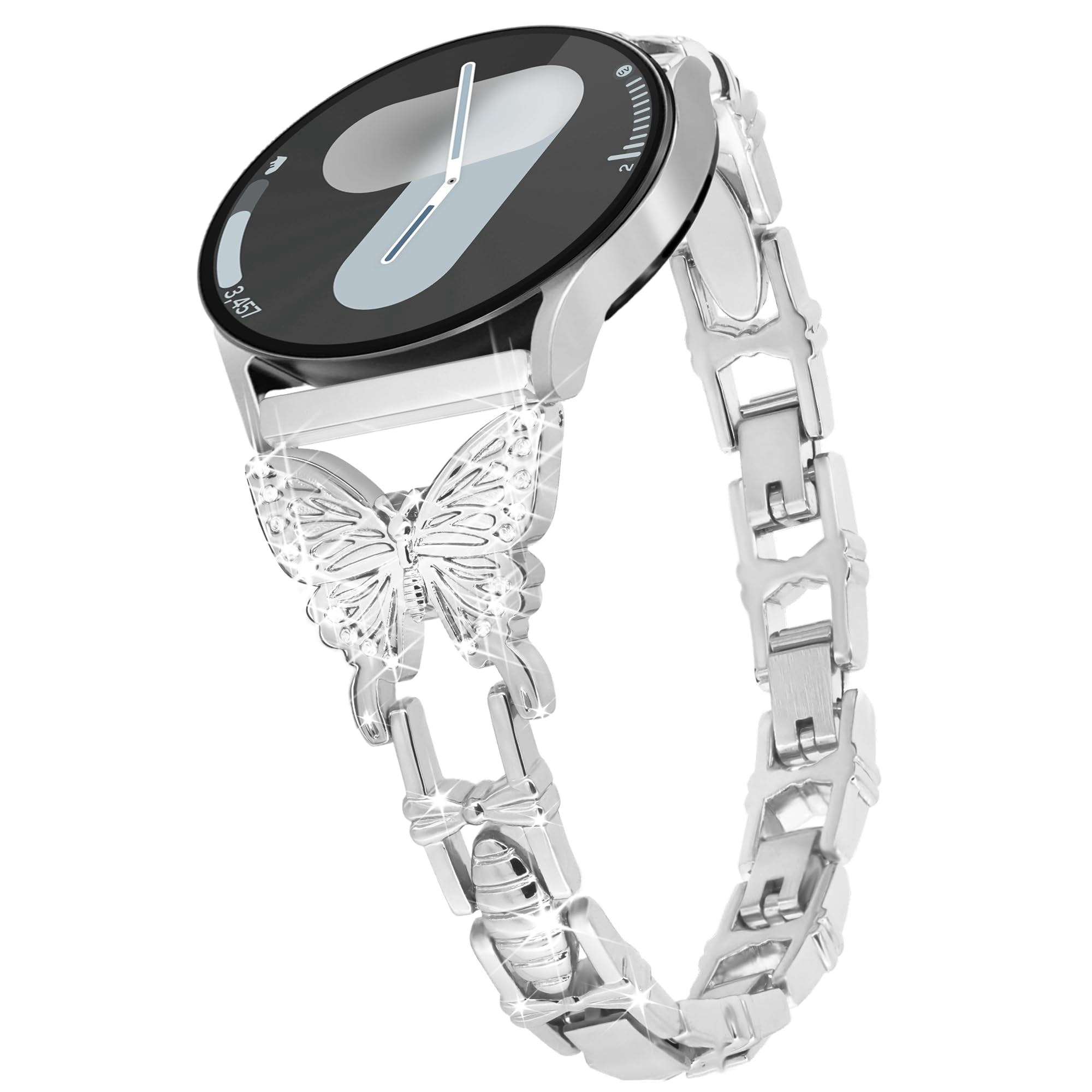 Correa De Reloj G-ficu De 20 Mm Con Forma De Mariposa Y Diamante, Metal Plateado