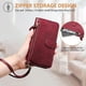 thumbnail image 3 of Funda tipo cartera para iPhone 16 PRO MAX con bolsillo con cremallera, tarjetero, soporte, correa para la muñeca y tapa de cuero Rojo, 3 of 5