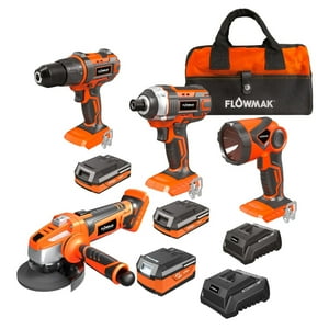 Flowmak - Kit Taladro 13Mm Atornillador Linterna Esmeril Pro