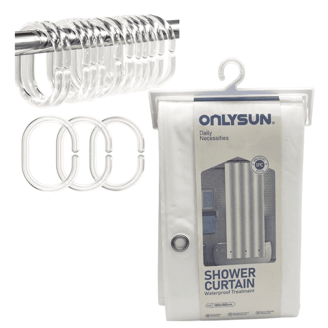 Genérico - Cortina De Baño Impermeable 180X180Cm Con 12 Argollas De Plástico - Color Blanco