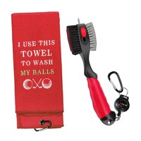 Magideal - Cepillo Para Palos De Golf Y Limpiador De Ranuras, Toalla De Golf Con Mosquetón Retráctil, Práctico Limpiador De Pelotas De Golf, Cepillo De Limpieza Rojo