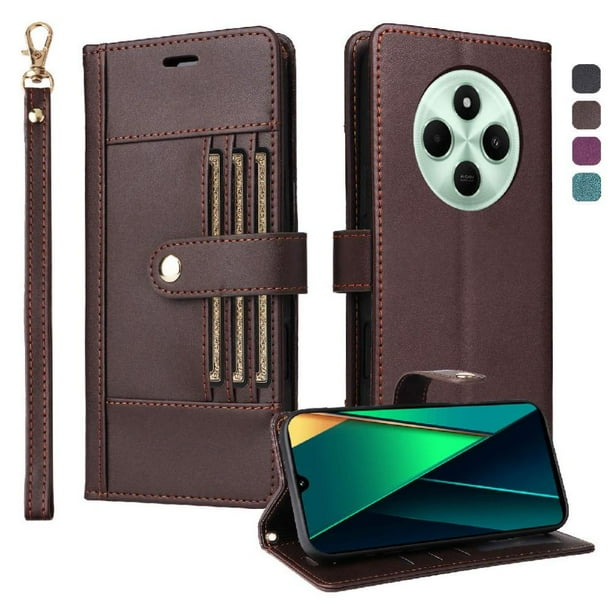 FOXDOCK Funda tipo Cartera para Xiaomi Redmi 14C – Cubierta de Cuero PU con Múltiples Ranuras, Bolsillo para Efectivo y Correa de Muñeca