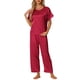 thumbnail image 2 of INSPIRE CHIC Conjunto de Pijama de Satén para Mujer Regreso a Clases Camisa de Dormir de Manga Corta Suave con Botones y Pantalones Largos con Bolsillo en el Pecho S Rojo, 2 of 6