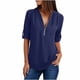 thumbnail image 1 of Blusas de verano de manga larga con cremallera y cuello en V para mujer, 1 of 5