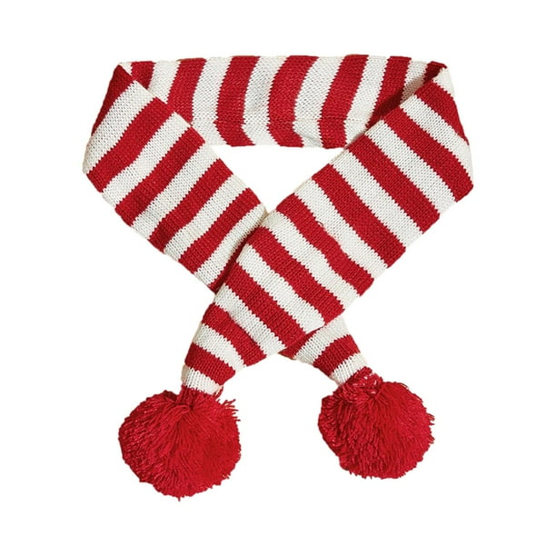 Bufanda tejida de invierno para perros, bufanda navideña para perros, decoración bonita de Navidad, regalo de Navidad, perro, gato, bufanda de Papá No L Blanco Raya Roja