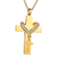 Ioensy - Doble Cruz Cremación Colgante Acero Clásico Para Cenizas Hombre Mujer Fiesta Aureate