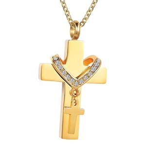 Ioensy - Doble Cruz Cremación Colgante Acero Clásico Para Cenizas Hombre Mujer Fiesta Aureate