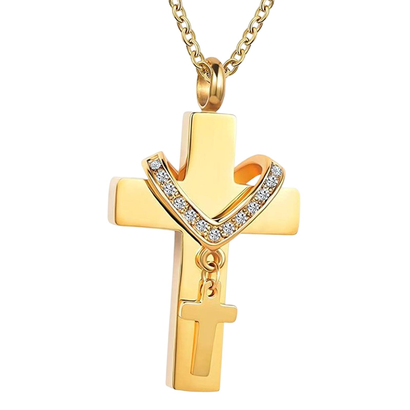 Ioensy - Doble Cruz Cremación Colgante Acero Clásico Para Cenizas Hombre Mujer Fiesta Aureate