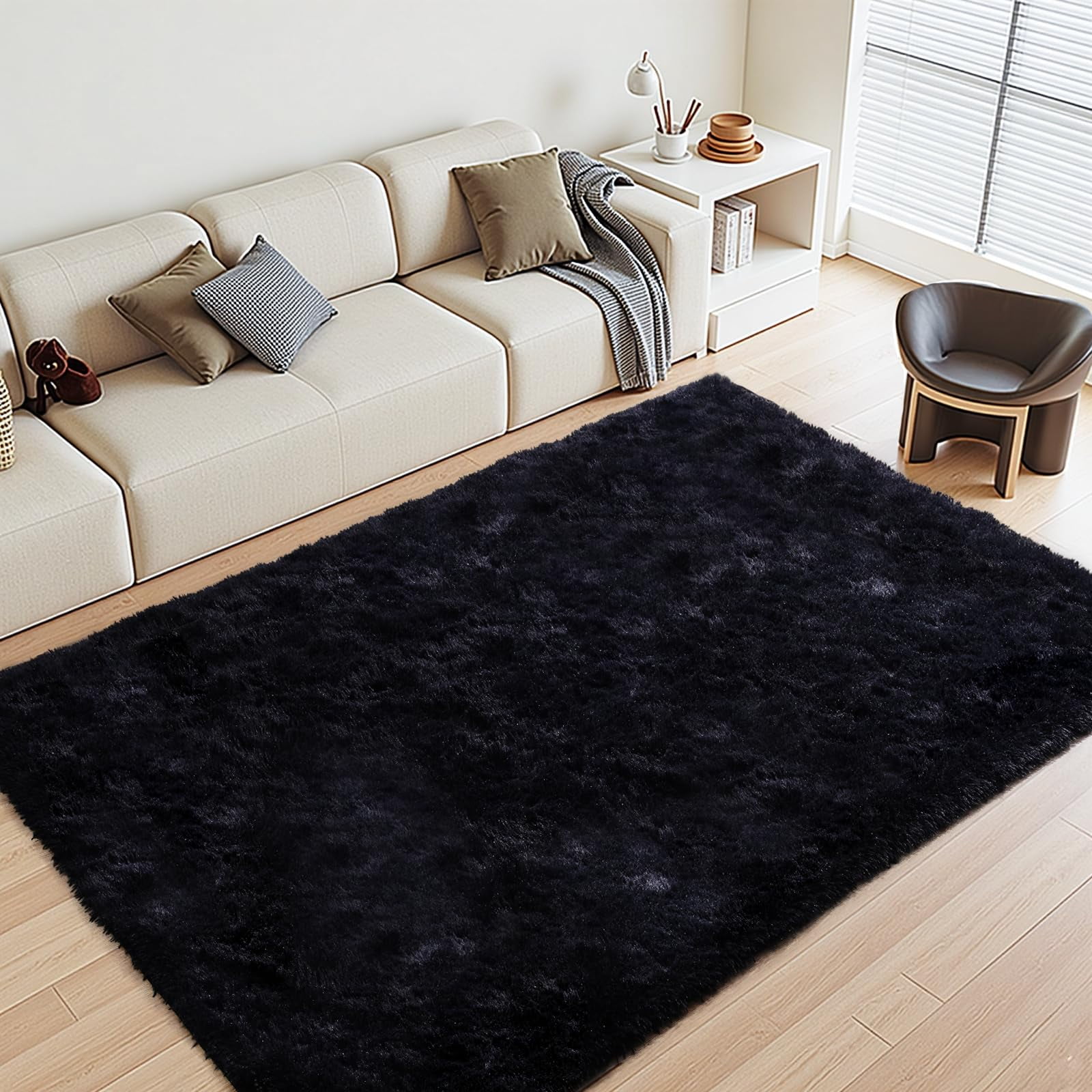 Lòutiroot Home - Alfombra Lòutiroot Home Black Fluffy De 160 X 230 Cm Para Salón