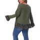 thumbnail image 3 of Agnes Orinda Conjuntos de Halloween Blusas Túnicas de Talla Grande para Mujer Tejido de Punto Acanalado con Parche Floral Volante en el Dobladillo Escote en V Manga Larga Blusa Casual 3X Verde Militar, 3 of 6
