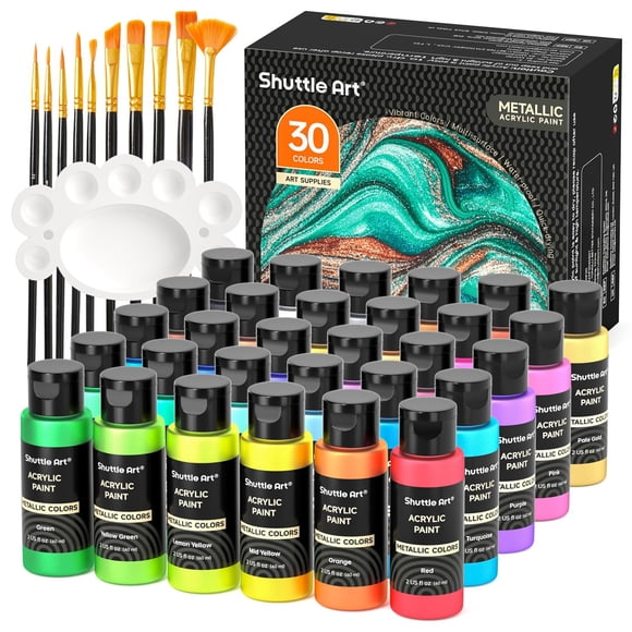 Set de pintura acrílica metálica Shuttle Art de 30 colores, 60 ml