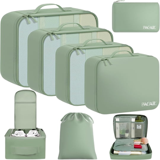 Set De 8 Organizadores De Maleta Bagail Color Crema De Poliéster Para Viaje
