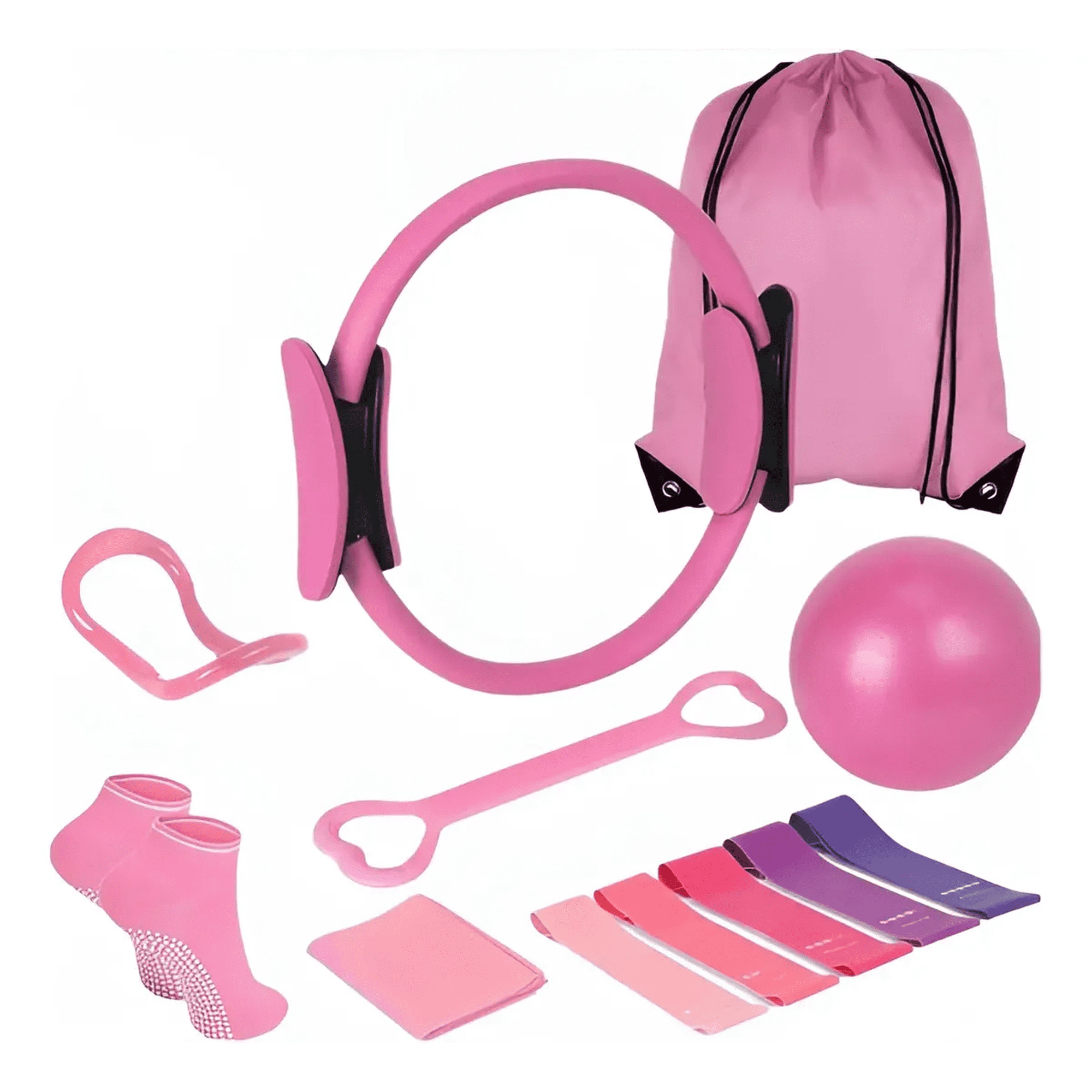 set 13 Yoga Pilates Elasticas Belug Ring Resistencia Power Bands Rosa