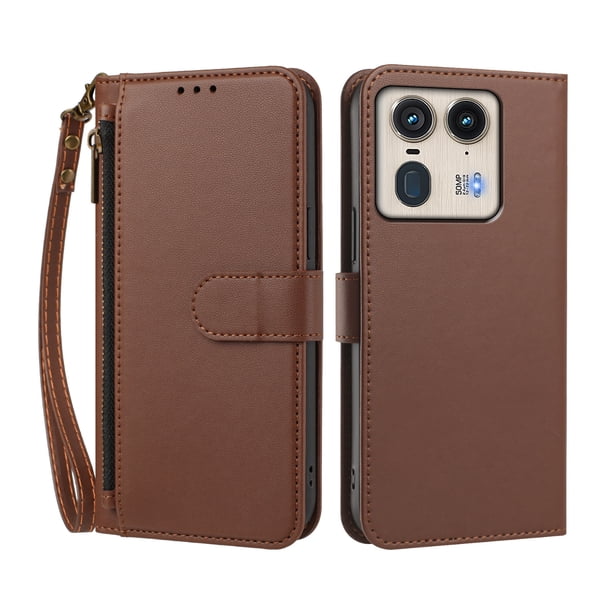 Funda Tipo Billetera para Motorola Moto Edge 50 Ultra 5G con Soporte y Bolsillo con Cierre Marrón