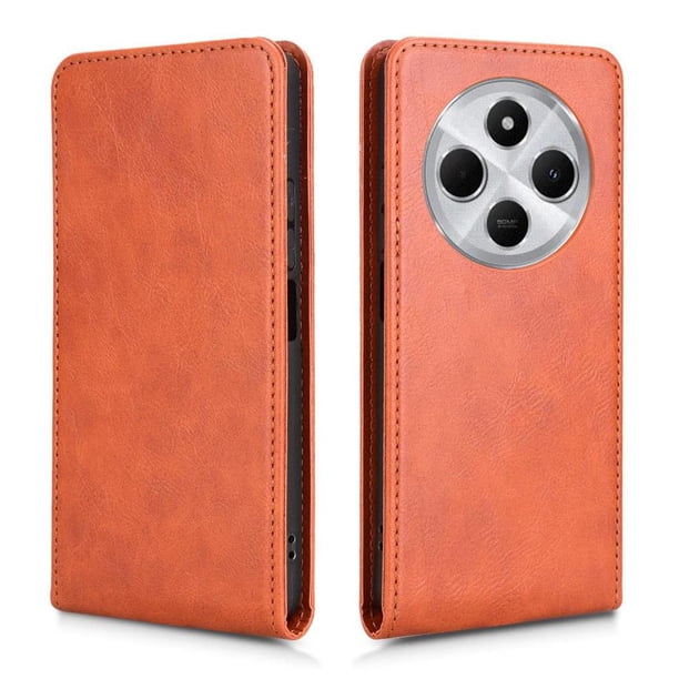 Funda tipo folio para Xiaomi Redmi 14C 4G, con soporte magnético y protección para la cámara Marrón