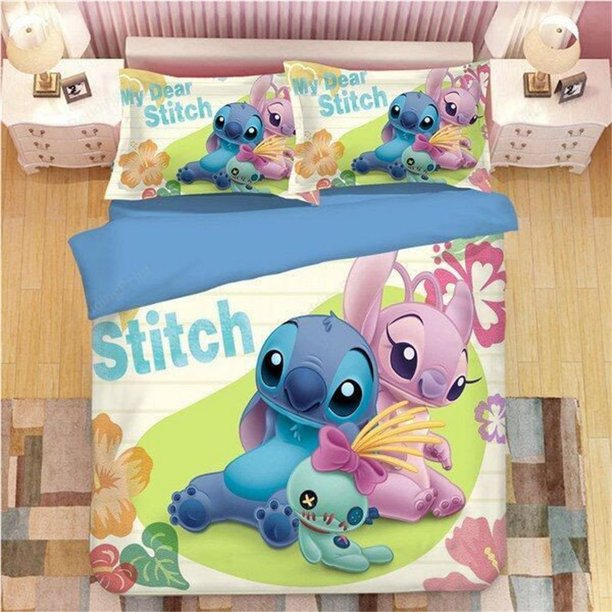Stitch-Cartoon-Bedding-Set- Quilt Duvet Cover Set Double Queen Bedspread3-Piece Bedding Set