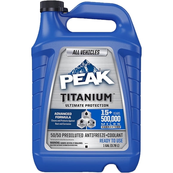 PEAK Titanium 5050 Anticongelante y refrigerante prediluido para todos los vehículos, 1 galón