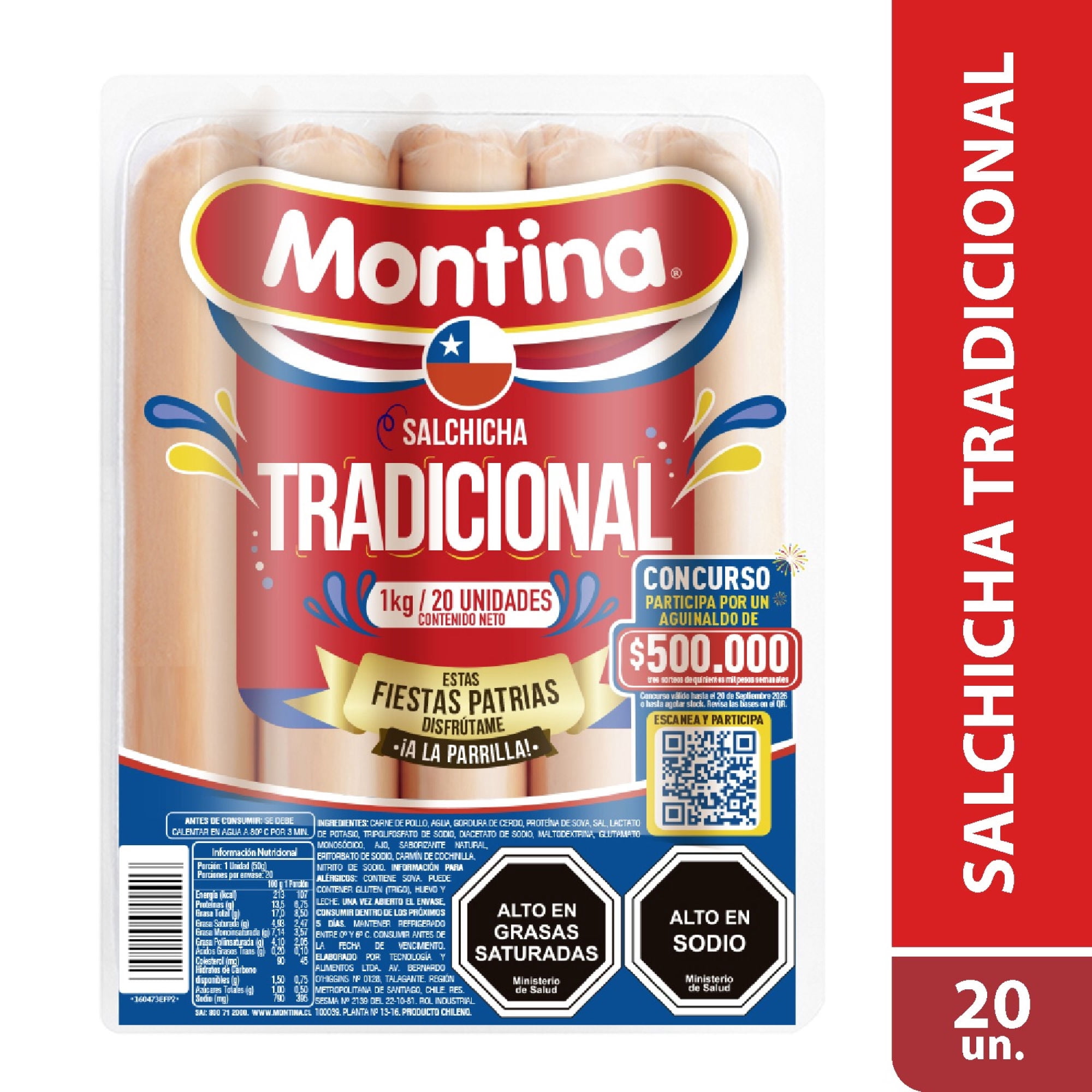 Salchicha Tradicional 20 Un 1 kg Montina
